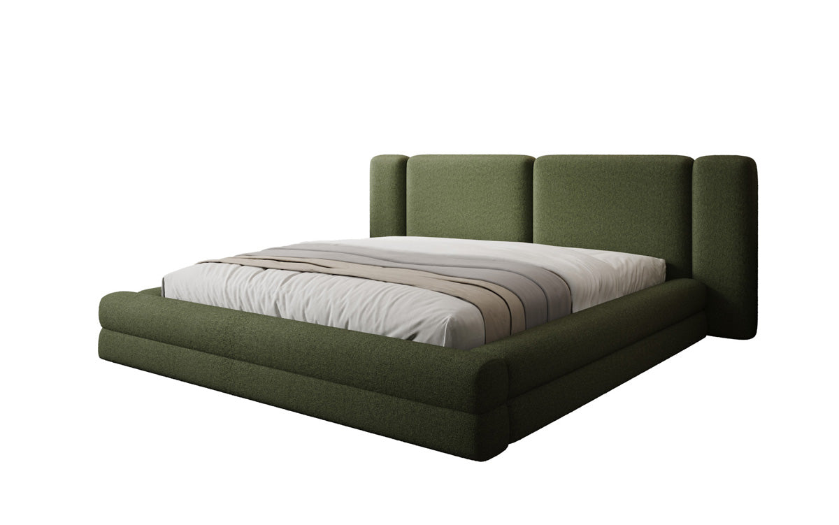 Lit rembourré design Theresa en Peluche Bouclé avec espace de rangement