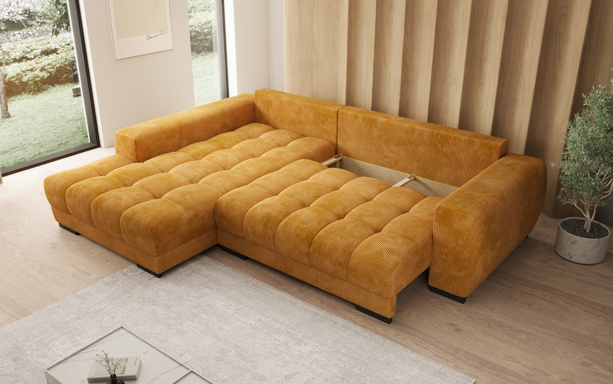 Canapé design Balu avec fonction couchage et espace de rangement en Côtelé