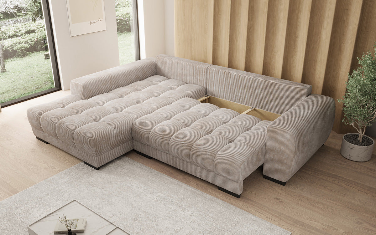 Canapé design Balu avec fonction couchage et espace de rangement en Côtelé