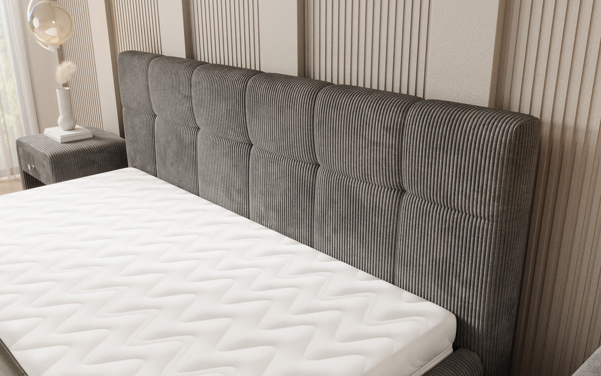 Designer gestoffeerd bed Nelly in Ribstof met opbergruimte