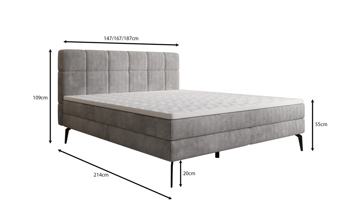 Lit boxspring Vera en Côtelé avec pieds hauts