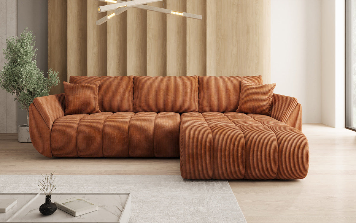Designsofa Lenoa L met slaapfunctie en opbergruimte in Ribstof
