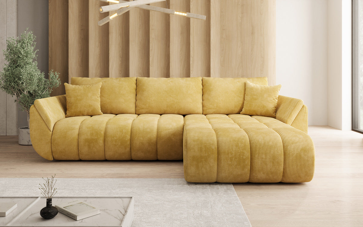 Designsofa Lenoa L met slaapfunctie en opbergruimte in Ribstof