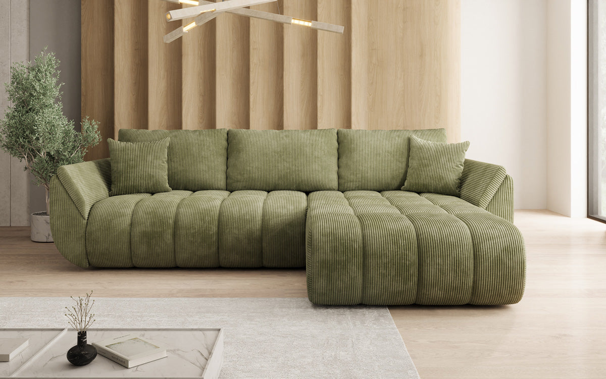 Designsofa Lenoa L met slaapfunctie en opbergruimte in Ribstof