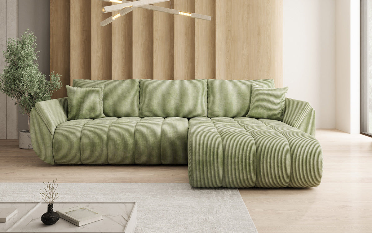 Designsofa Lenoa L met slaapfunctie en opbergruimte in Ribstof