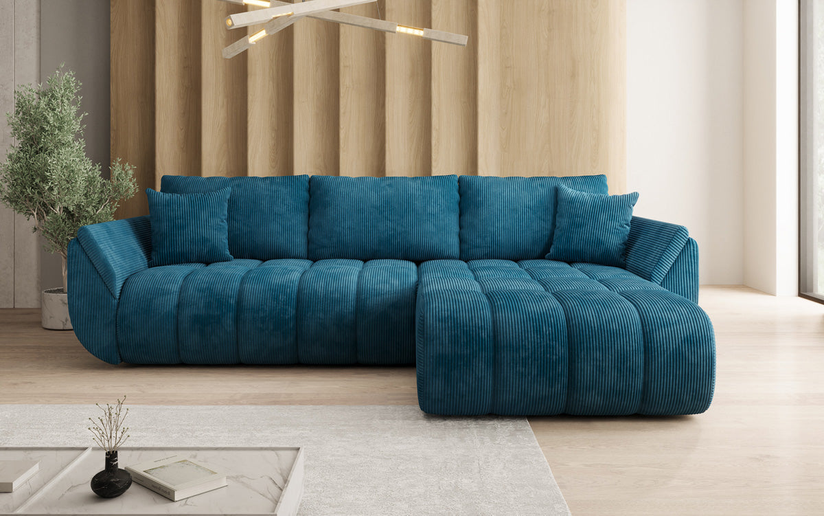 Designsofa Lenoa L met slaapfunctie en opbergruimte in Ribstof