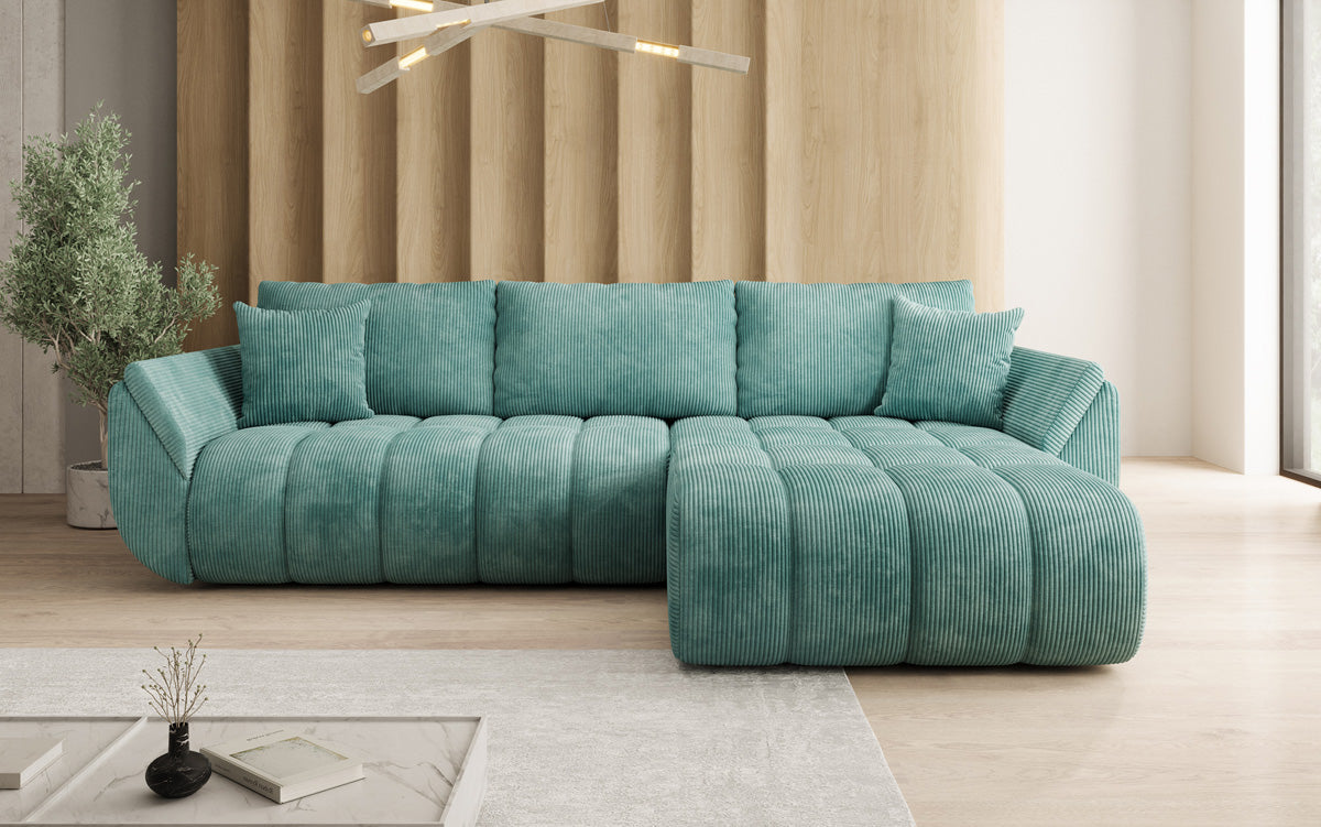 Designsofa Lenoa L met slaapfunctie en opbergruimte in Ribstof