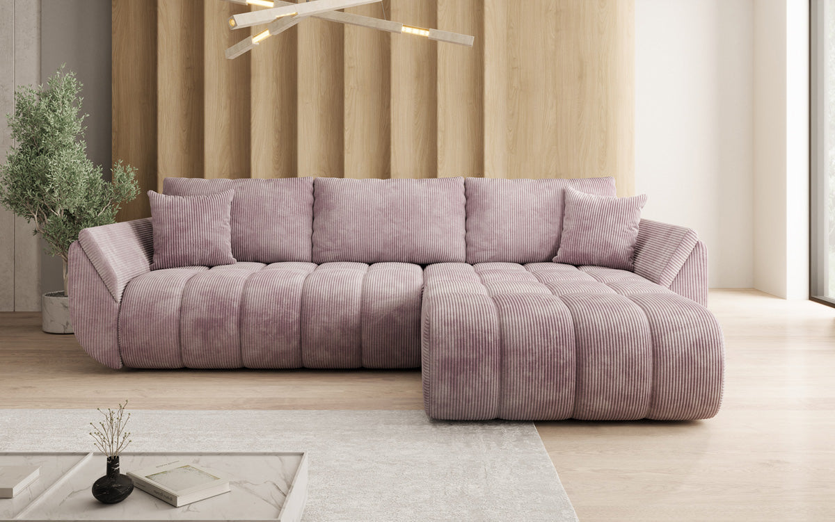 Designsofa Lenoa L met slaapfunctie en opbergruimte in Ribstof