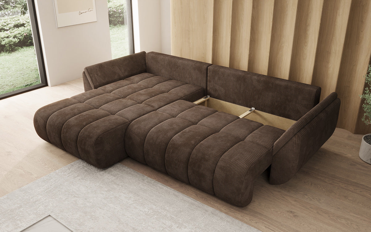 Designsofa Lenoa L met slaapfunctie en opbergruimte in Ribstof