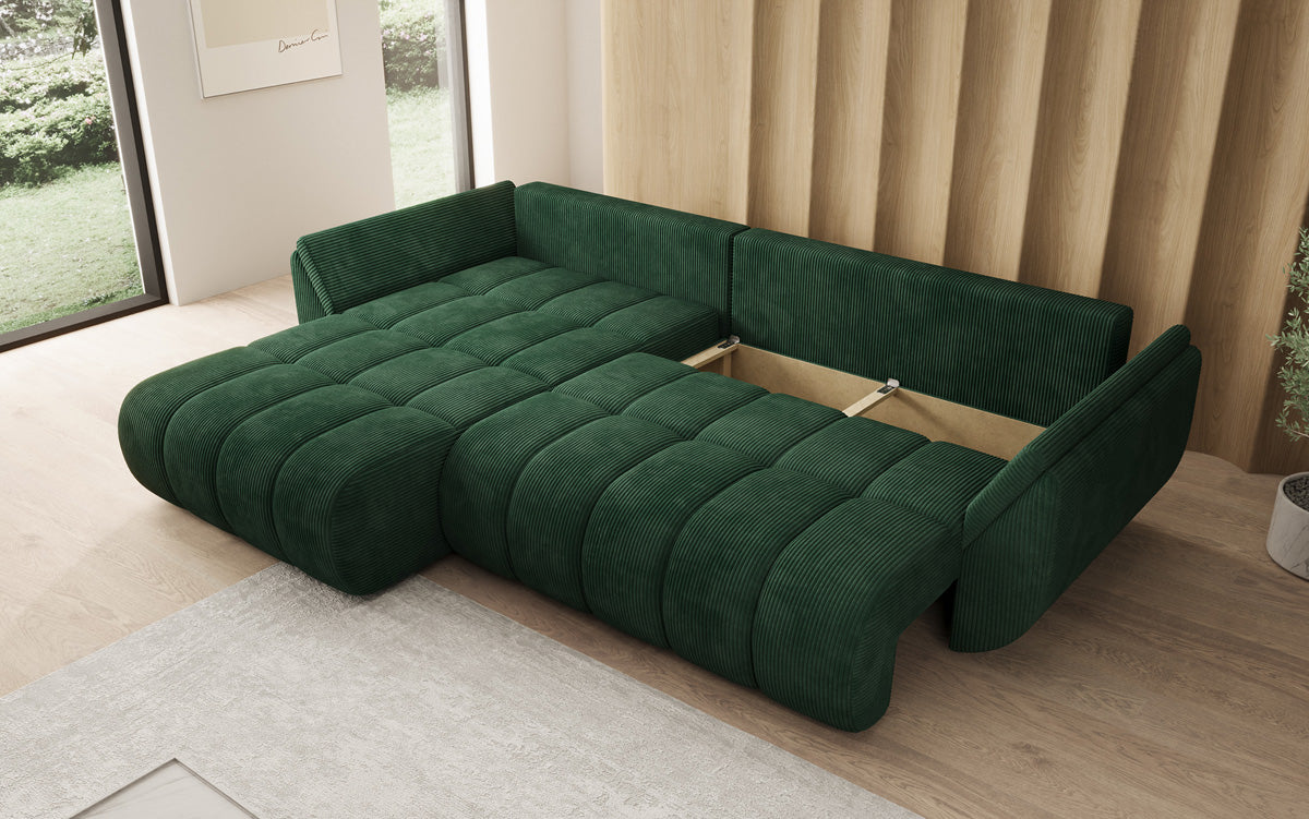 Designsofa Lenoa L met slaapfunctie en opbergruimte in Ribstof