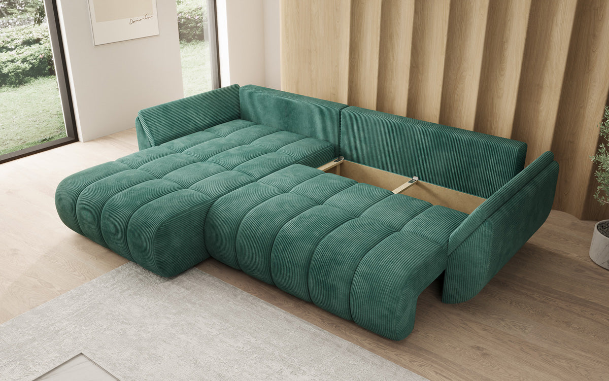 Designsofa Lenoa L met slaapfunctie en opbergruimte in Ribstof
