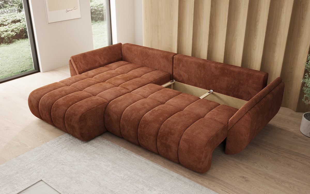 Designsofa Lenoa L met slaapfunctie en opbergruimte in Ribstof