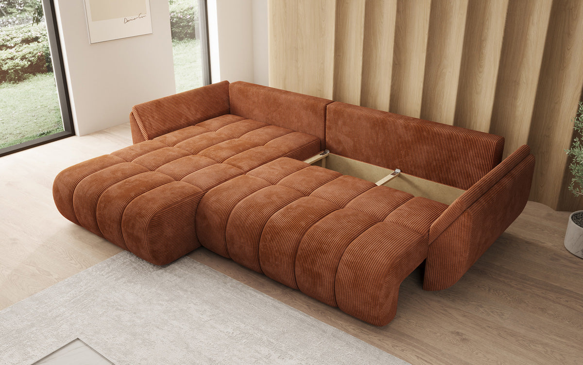 Designsofa Lenoa L met slaapfunctie en opbergruimte in Ribstof
