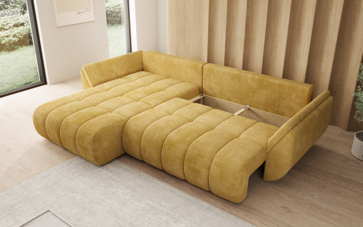 Designsofa Lenoa L met slaapfunctie en opbergruimte in Ribstof