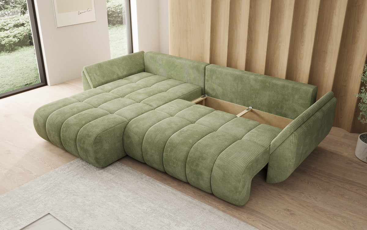 Designsofa Lenoa L met slaapfunctie en opbergruimte in Ribstof