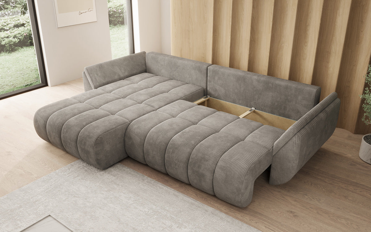 Designsofa Lenoa L met slaapfunctie en opbergruimte in Ribstof