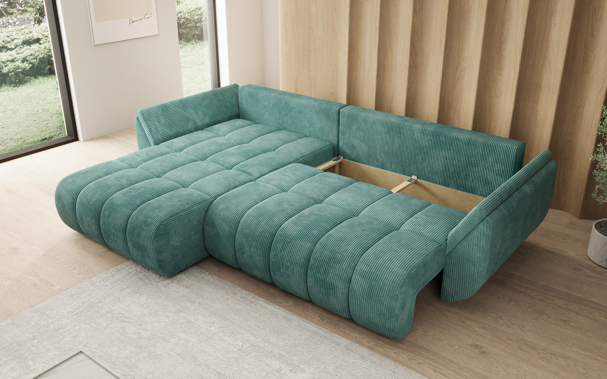 Designsofa Lenoa L met slaapfunctie en opbergruimte in Ribstof