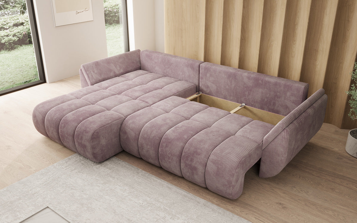 Designsofa Lenoa L met slaapfunctie en opbergruimte in Ribstof