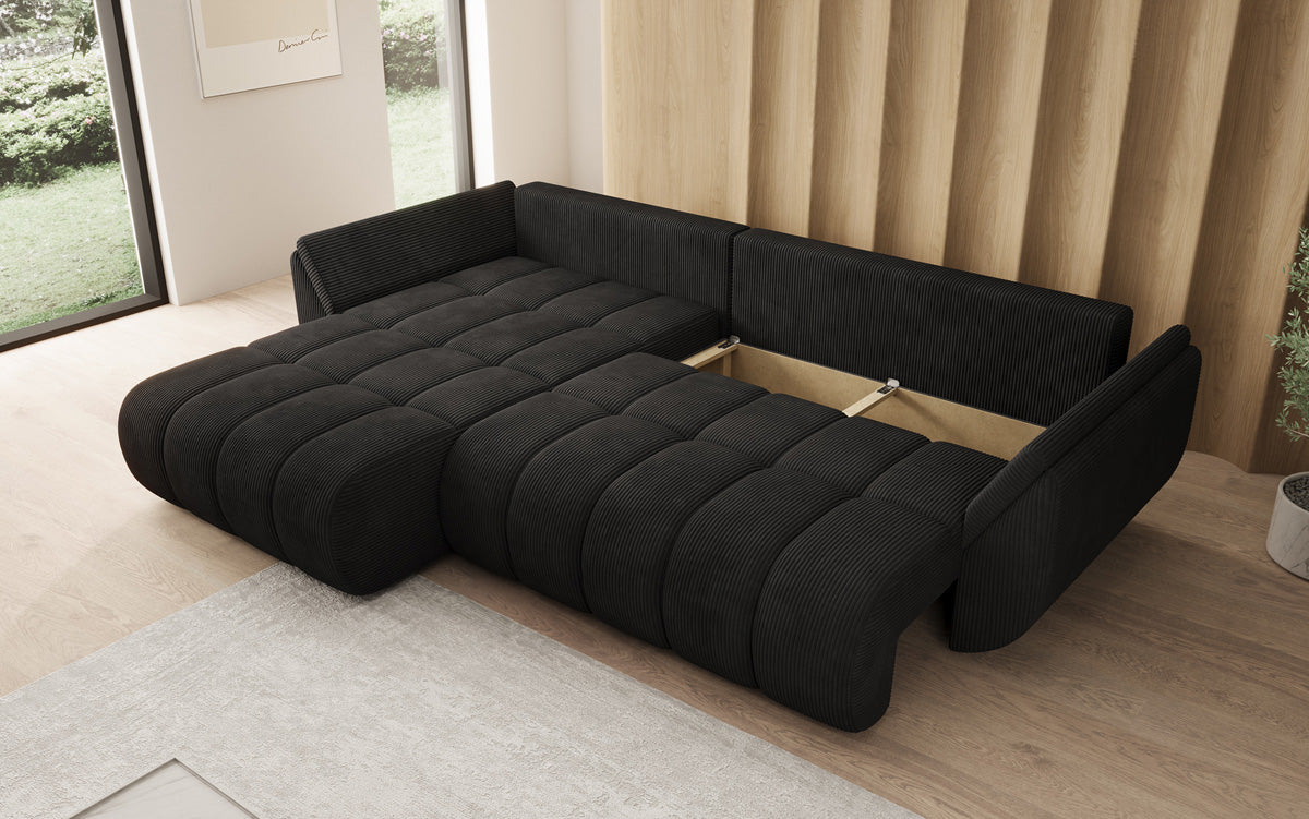 Designsofa Lenoa L met slaapfunctie en opbergruimte in Ribstof