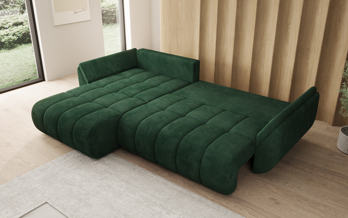Designsofa Lenoa L met slaapfunctie en opbergruimte in Ribstof