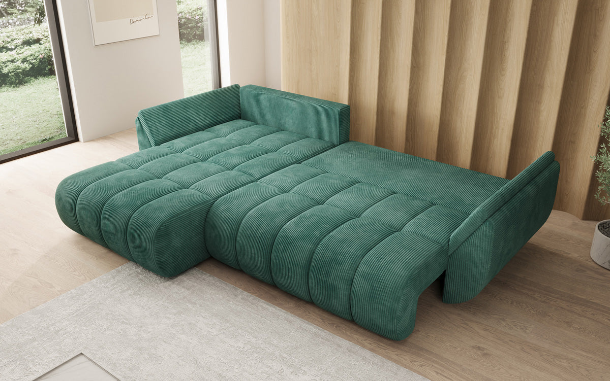 Designsofa Lenoa L met slaapfunctie en opbergruimte in Ribstof
