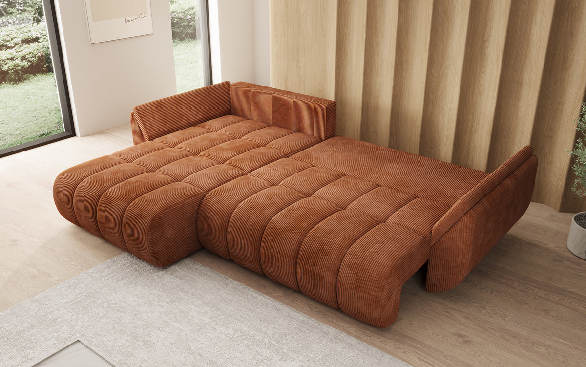 Designsofa Lenoa L met slaapfunctie en opbergruimte in Ribstof