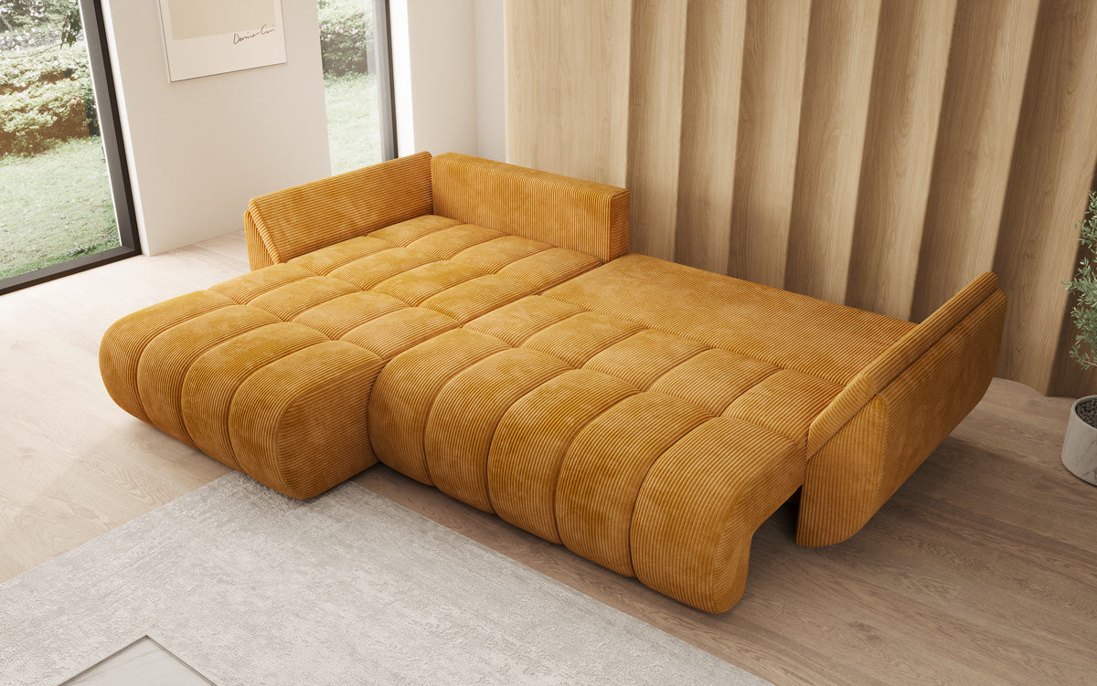 Designsofa Lenoa L met slaapfunctie en opbergruimte in Ribstof