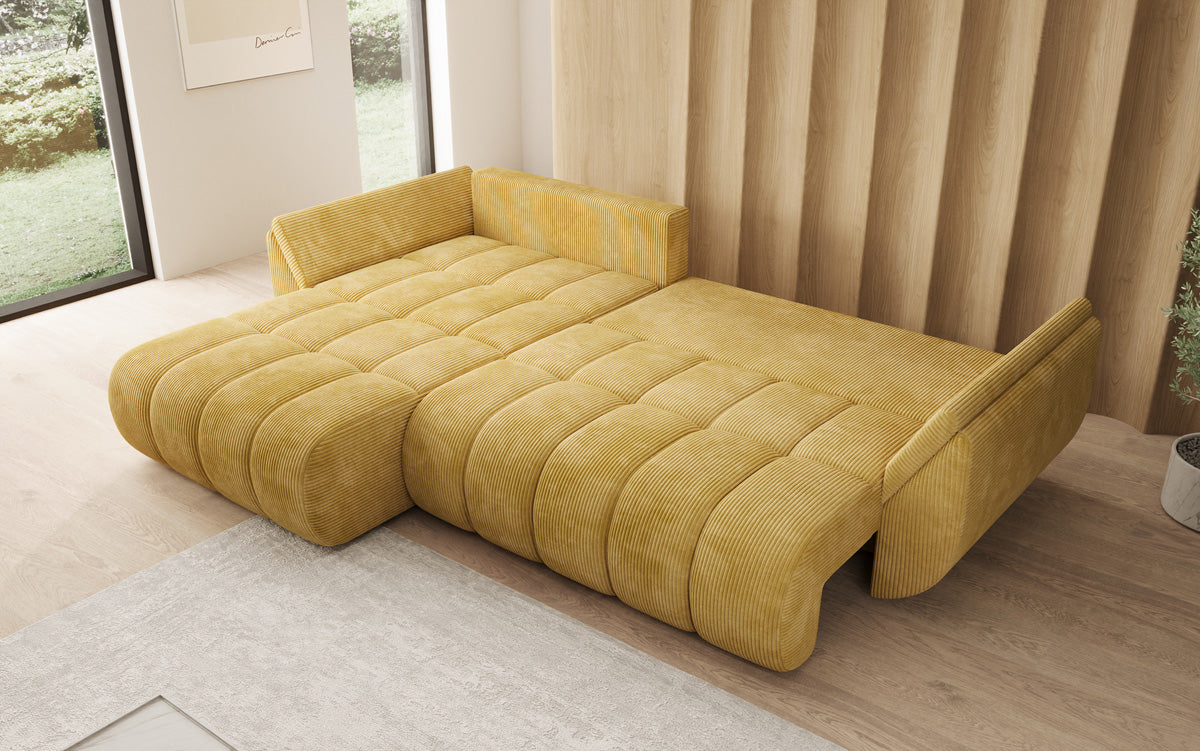 Designsofa Lenoa L met slaapfunctie en opbergruimte in Ribstof