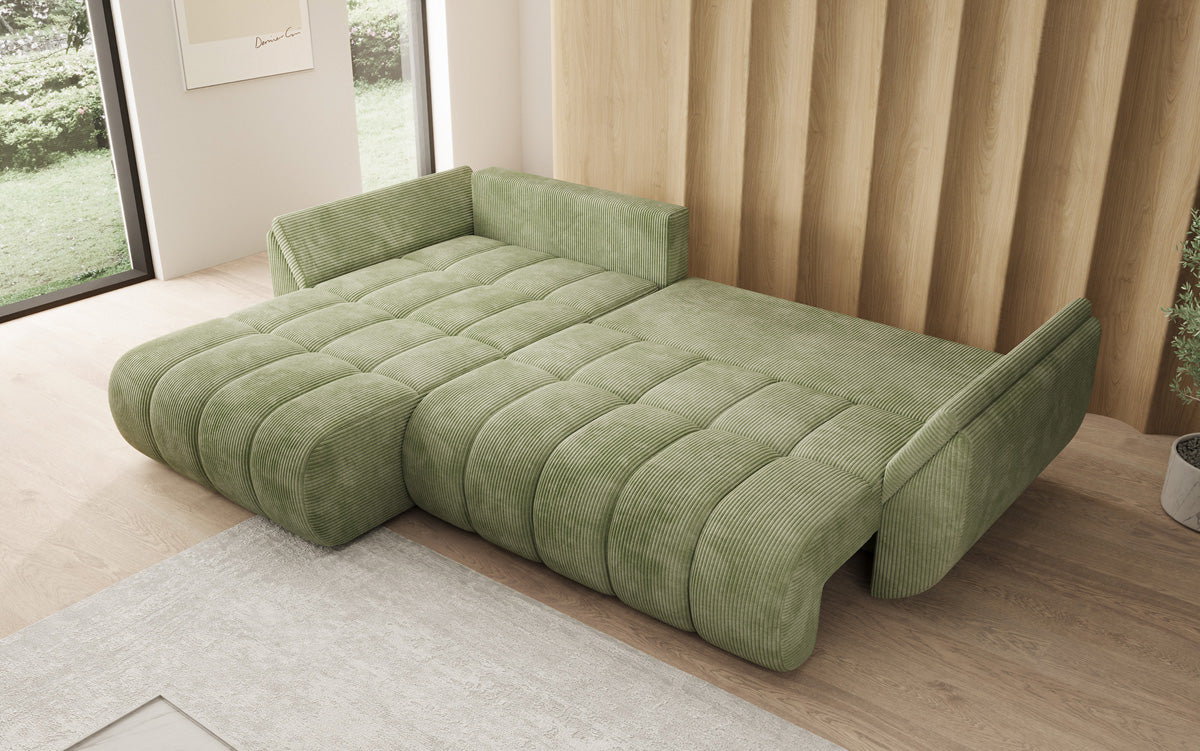 Designsofa Lenoa L met slaapfunctie en opbergruimte in Ribstof