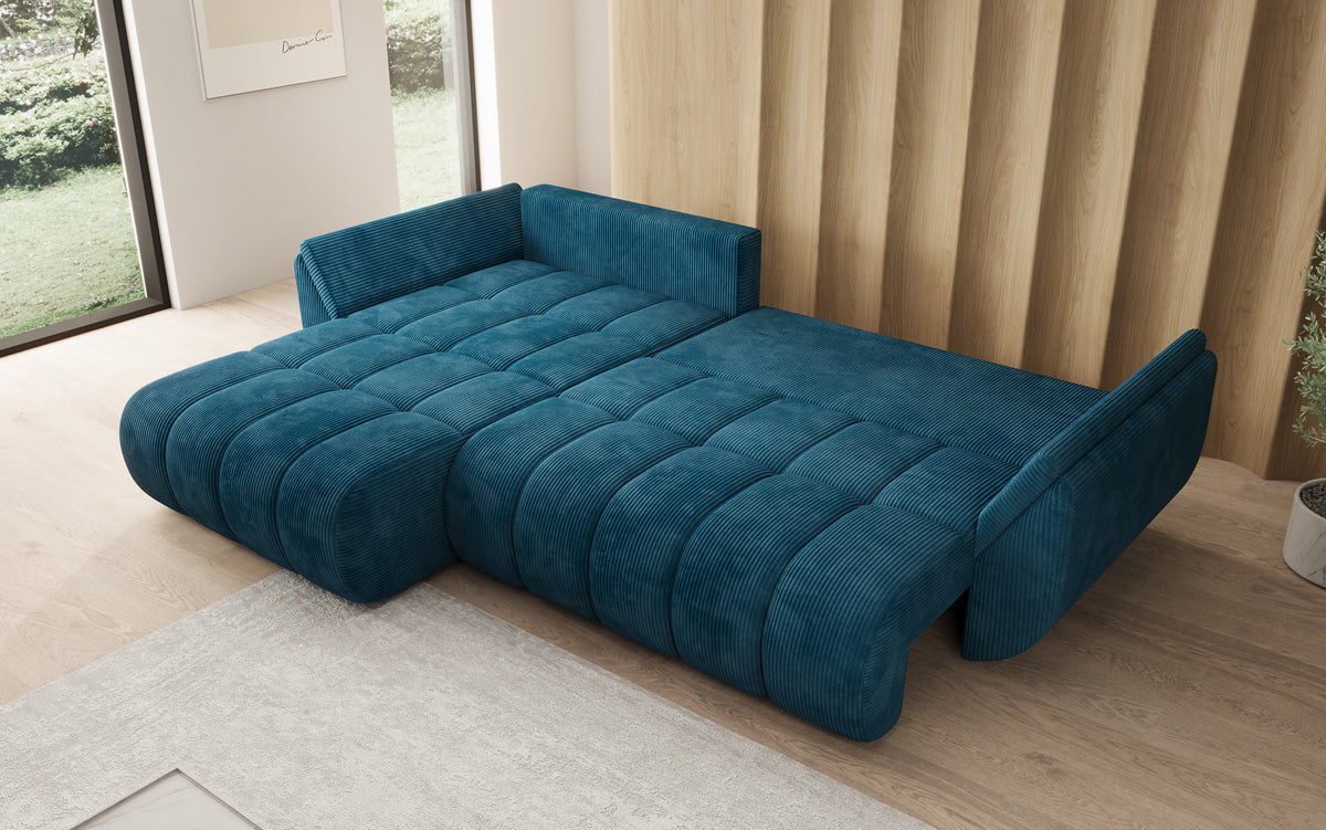 Designsofa Lenoa L met slaapfunctie en opbergruimte in Ribstof