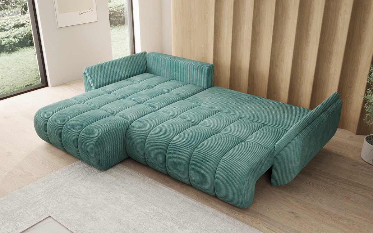 Designsofa Lenoa L met slaapfunctie en opbergruimte in Ribstof