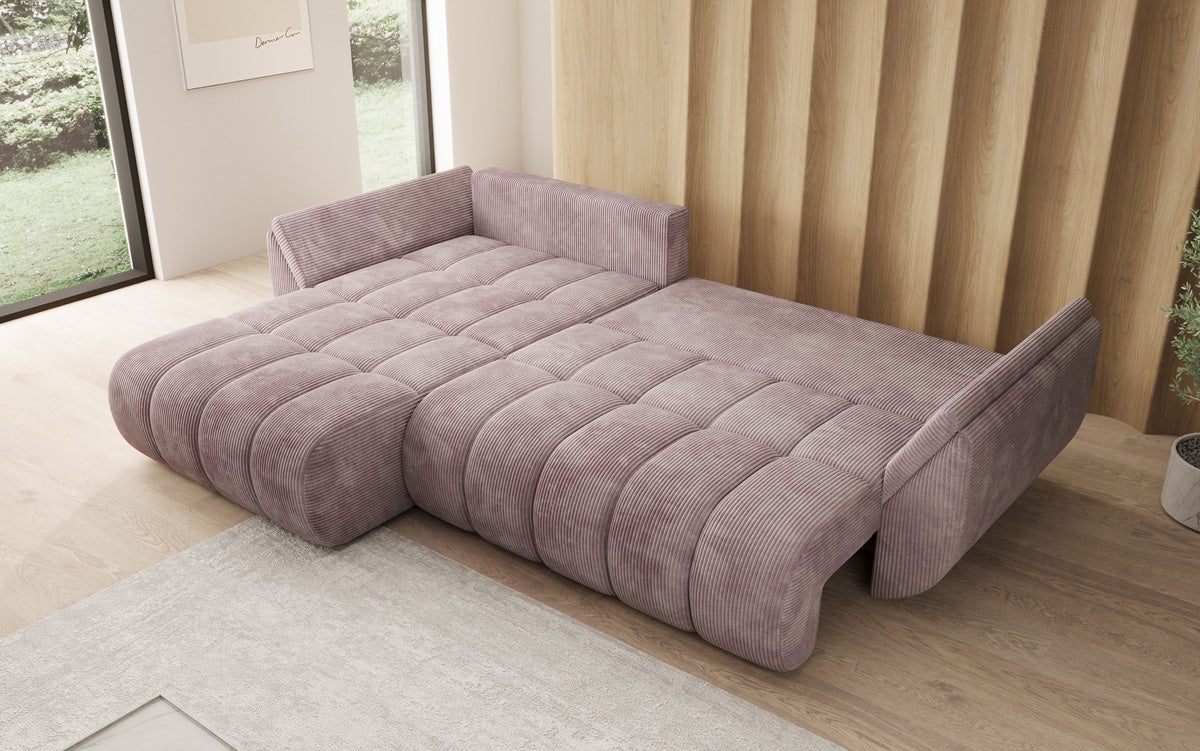 Designsofa Lenoa L met slaapfunctie en opbergruimte in Ribstof