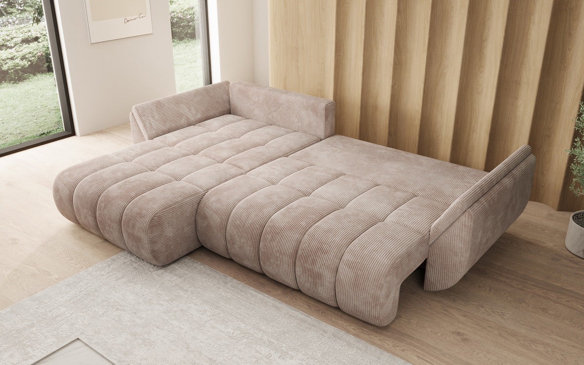 Designsofa Lenoa L met slaapfunctie en opbergruimte in Ribstof