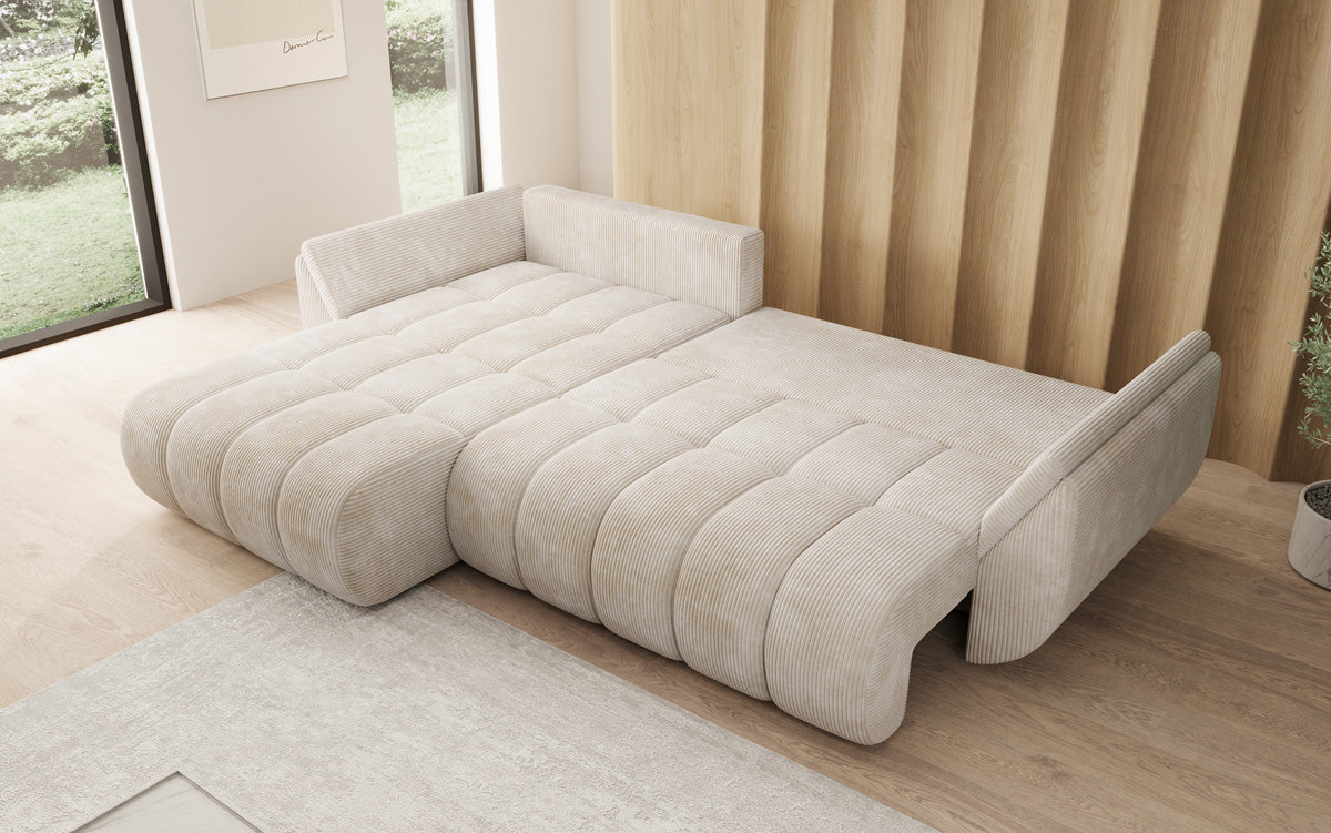 Designsofa Lenoa L met slaapfunctie en opbergruimte in Ribstof