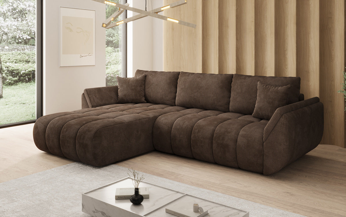 Designsofa Lenoa L met slaapfunctie en opbergruimte in Ribstof