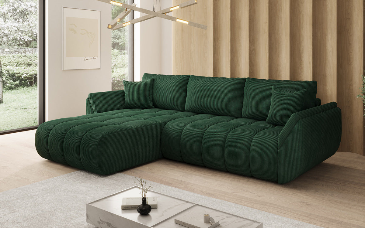 Designsofa Lenoa L met slaapfunctie en opbergruimte in Ribstof