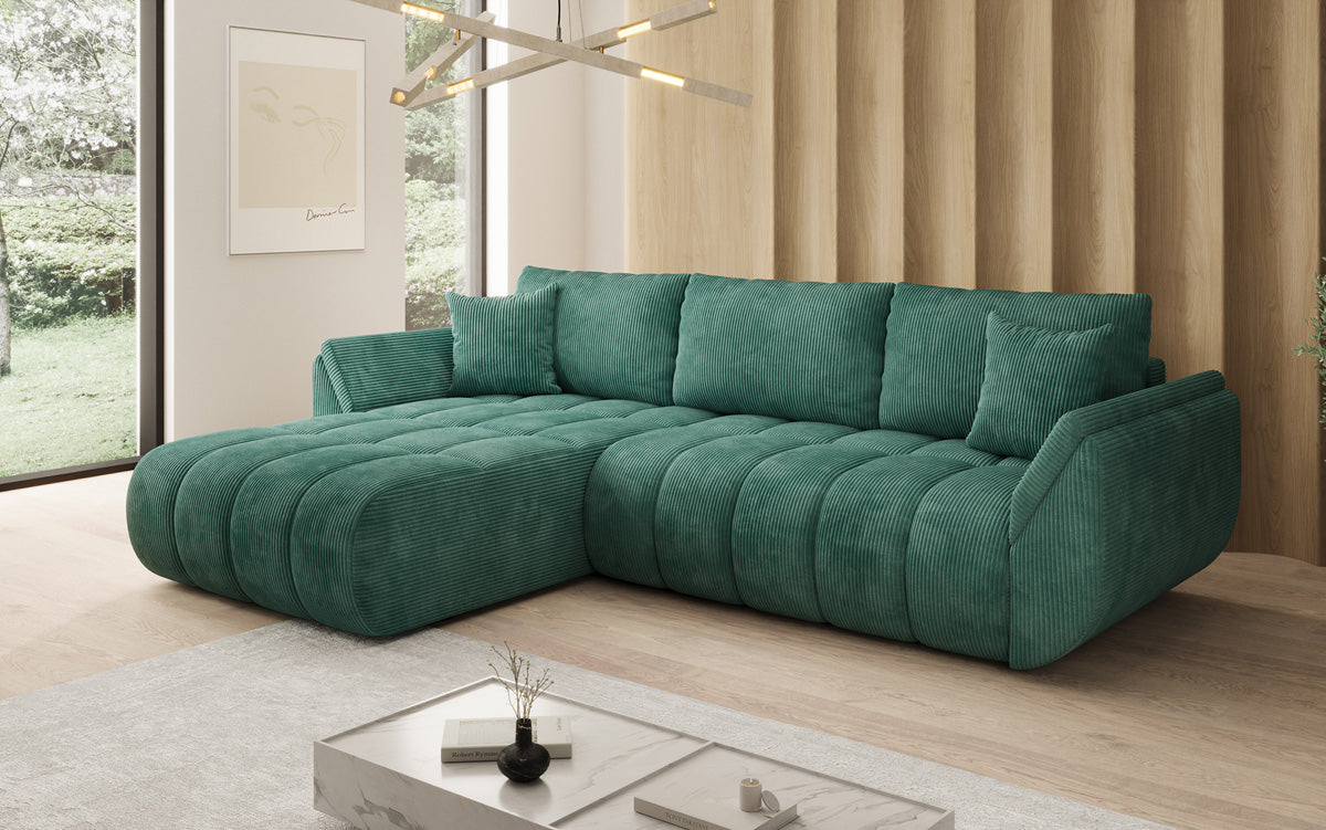 Designsofa Lenoa L met slaapfunctie en opbergruimte in Ribstof