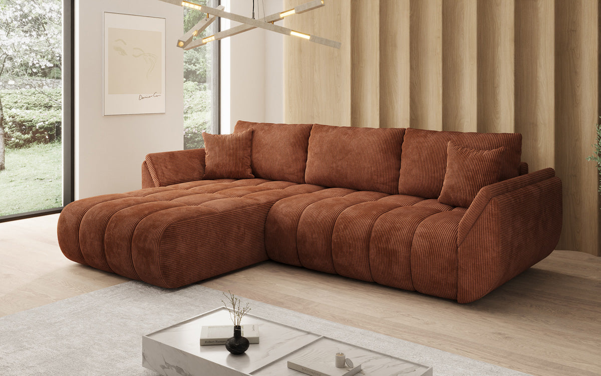 Designsofa Lenoa L met slaapfunctie en opbergruimte in Ribstof