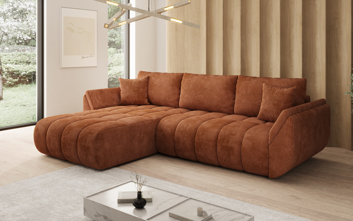 Designsofa Lenoa L met slaapfunctie en opbergruimte in Ribstof
