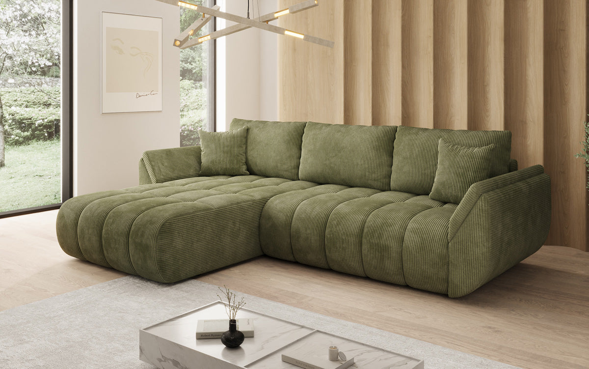 Designsofa Lenoa L met slaapfunctie en opbergruimte in Ribstof