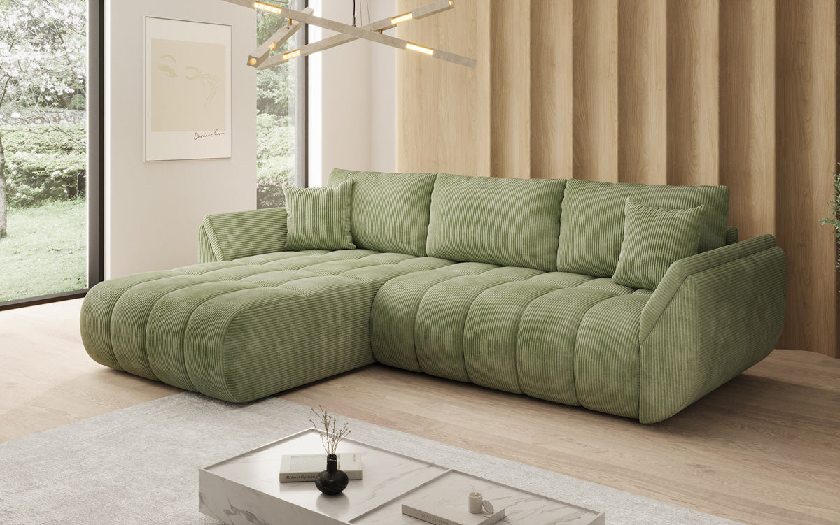 Designsofa Lenoa L met slaapfunctie en opbergruimte in Ribstof