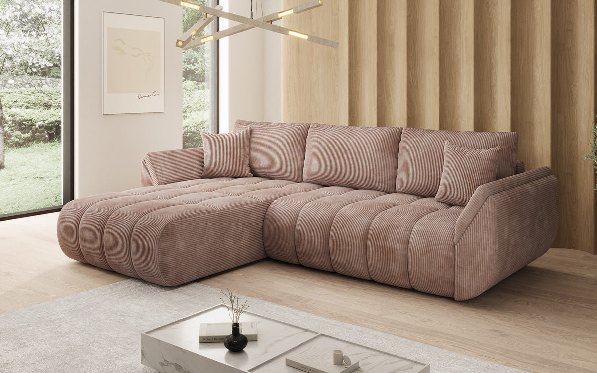 Designsofa Lenoa L met slaapfunctie en opbergruimte in Ribstof