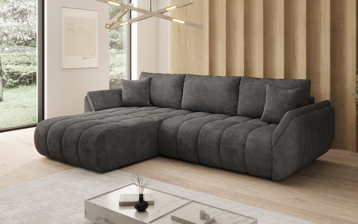 Designsofa Lenoa L met slaapfunctie en opbergruimte in Ribstof