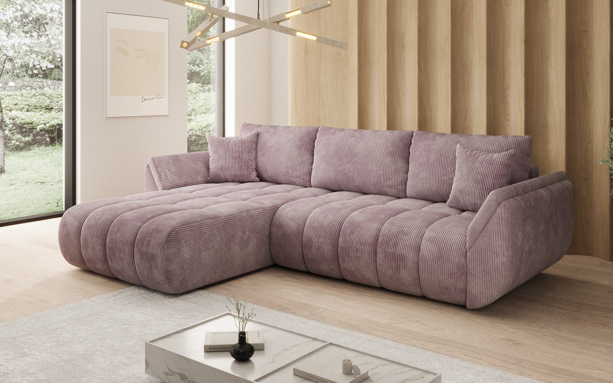 Designsofa Lenoa L met slaapfunctie en opbergruimte in Ribstof