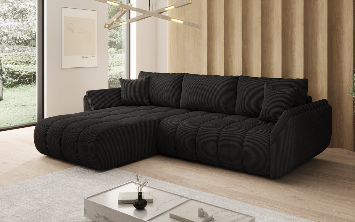 Designsofa Lenoa L met slaapfunctie en opbergruimte in Ribstof