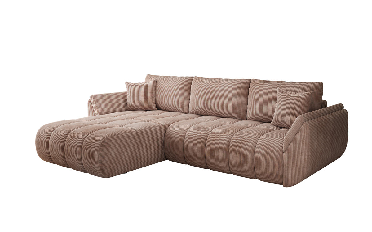 Designsofa Lenoa L met slaapfunctie en opbergruimte in Ribstof