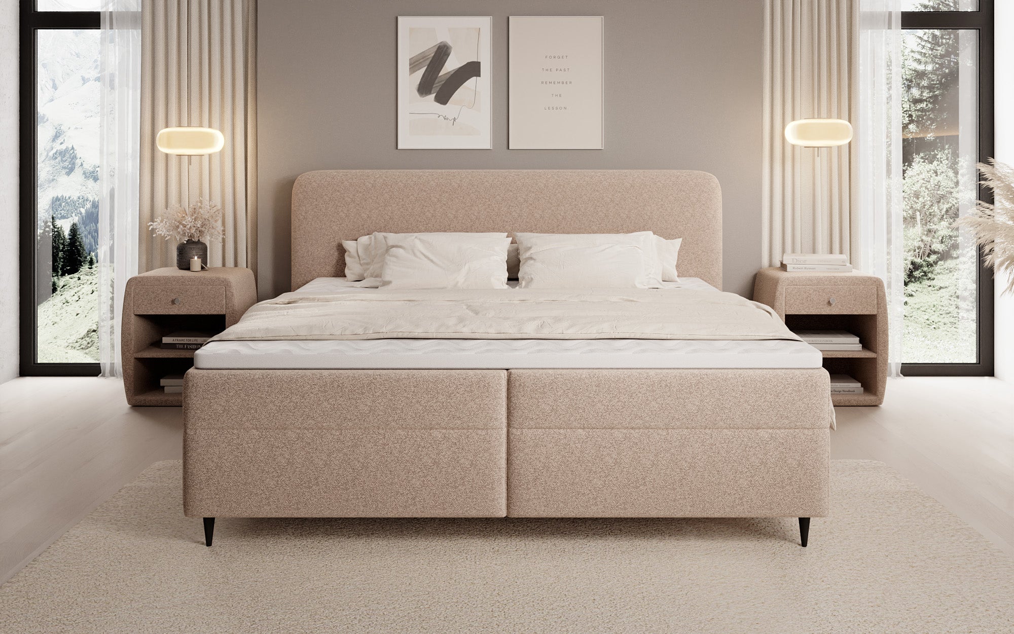 Boxspringbett Nea in Strukturstoff mit Stauraum