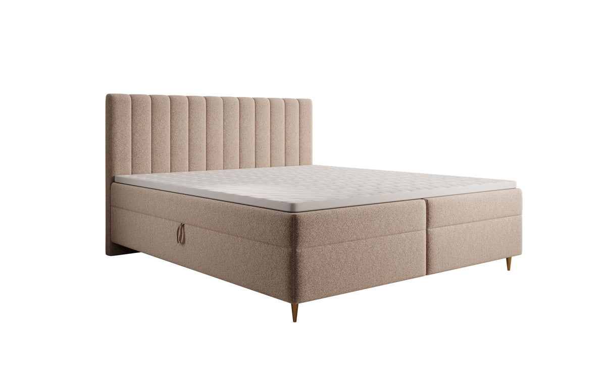 Lit boxspring Chelsea en tissu texturé avec espace de rangement