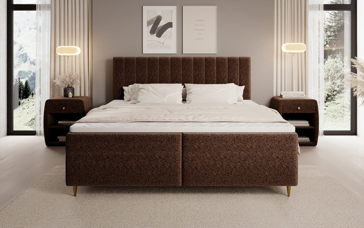 Lit boxspring Chelsea en tissu texturé avec espace de rangement