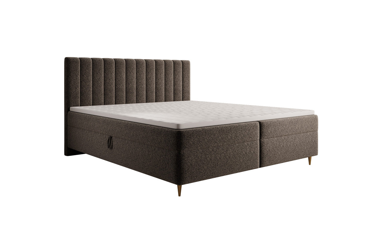Lit boxspring Chelsea en tissu texturé avec espace de rangement